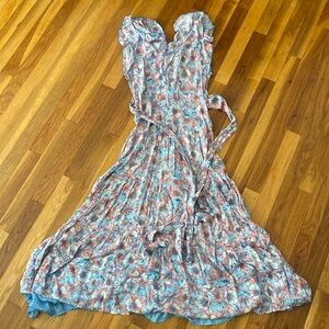 Poupette St Barth Blue and Pink Floral Maxi Dress